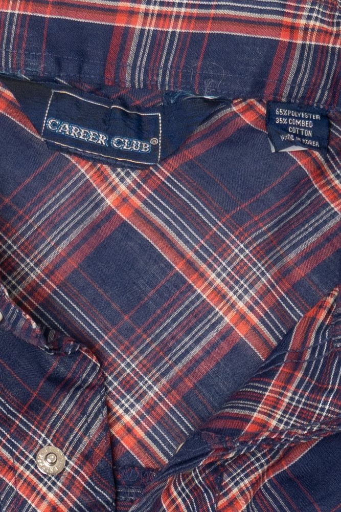 Vintage Navy Blue Plaid Career Club Button Up Shirt (1980s)