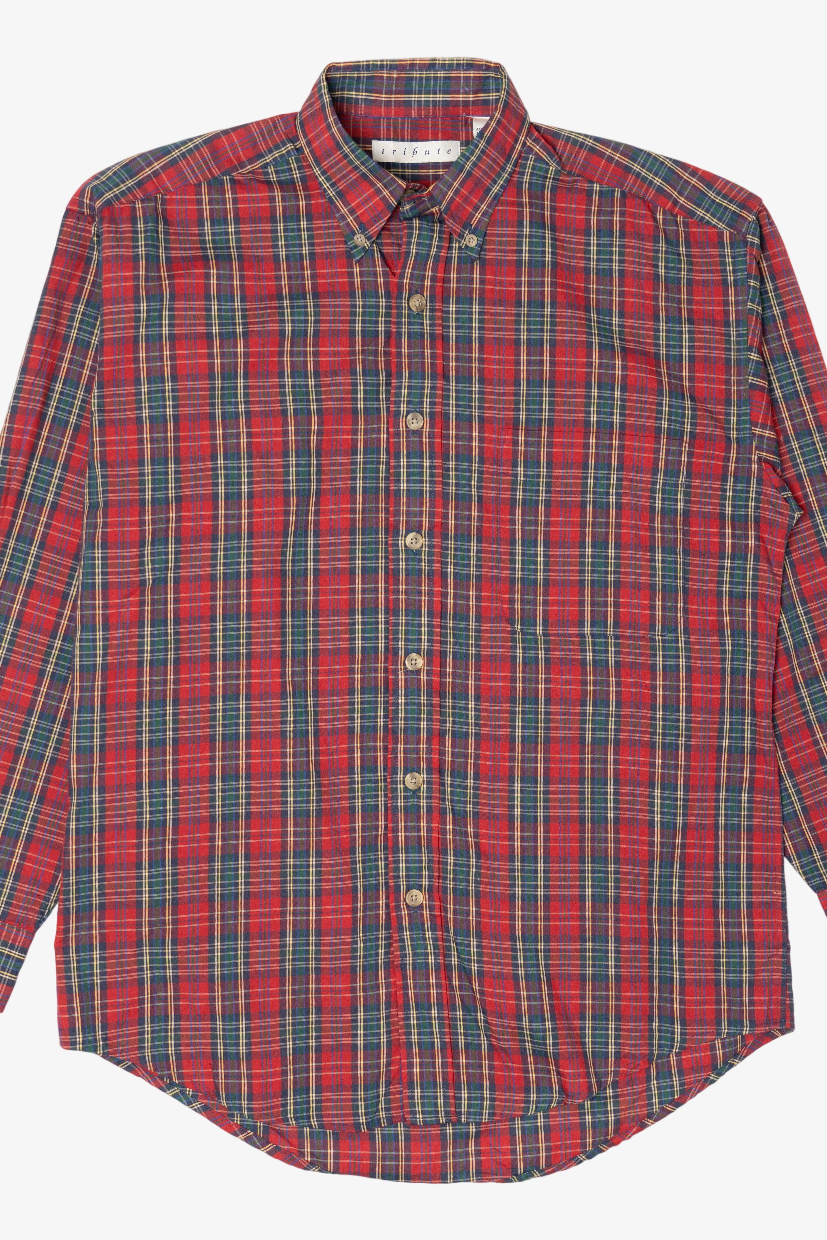 Vintage Red Plaid Tribute Button Up Shirt (1990s)