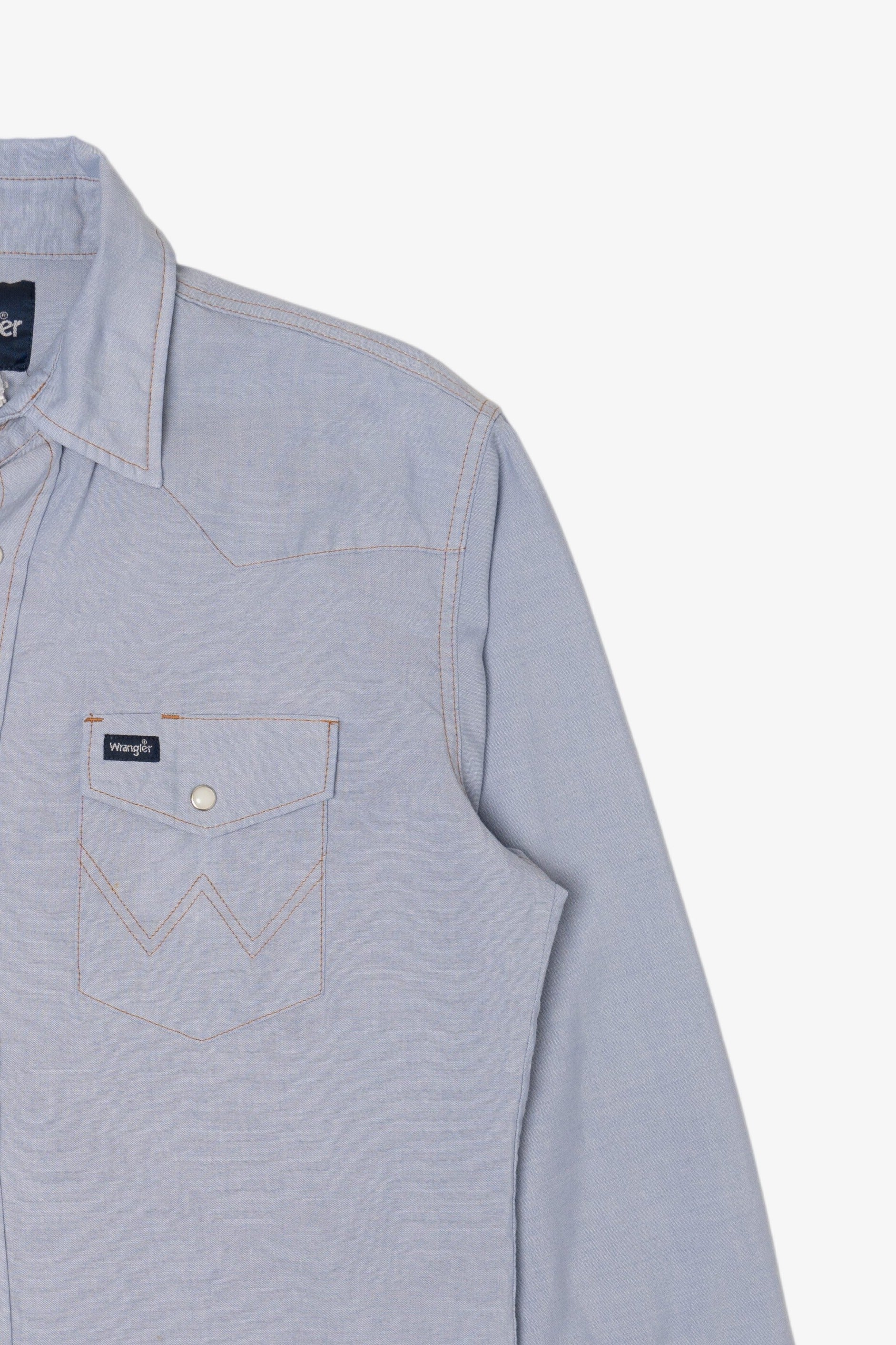 Vintage Light Blue Wrangler Western Cowboy Cut Snap Button Shirt (1990s)