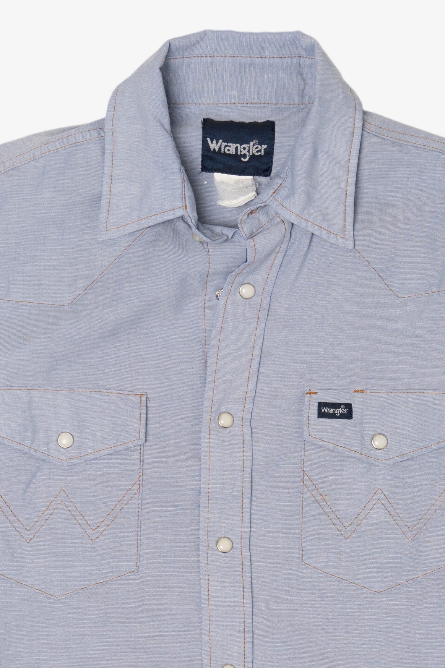 Vintage Light Blue Wrangler Western Cowboy Cut Snap Button Shirt (1990s)