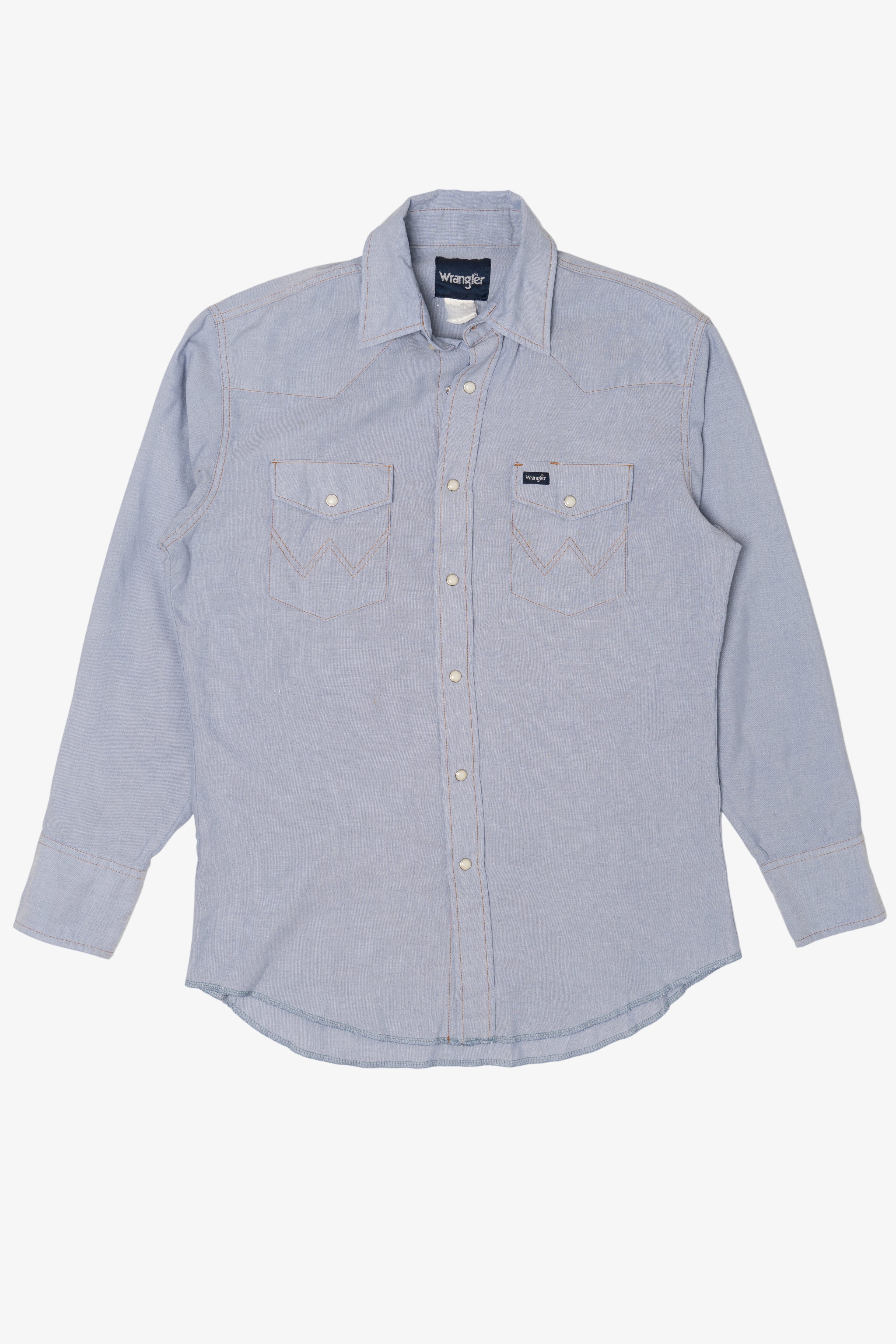 Vintage Light Blue Wrangler Western Cowboy Cut Snap Button Shirt (1990s)