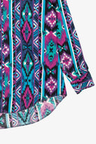 Vintage Blue And Purple Aztec Southwestern Wrangler Cowboy Cut Button Up Shirt (1990s)
