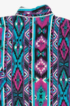 Vintage Blue And Purple Aztec Southwestern Wrangler Cowboy Cut Button Up Shirt (1990s)