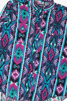 Vintage Blue And Purple Aztec Southwestern Wrangler Cowboy Cut Button Up Shirt (1990s)