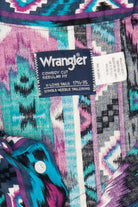 Vintage Blue And Purple Aztec Southwestern Wrangler Cowboy Cut Button Up Shirt (1990s)