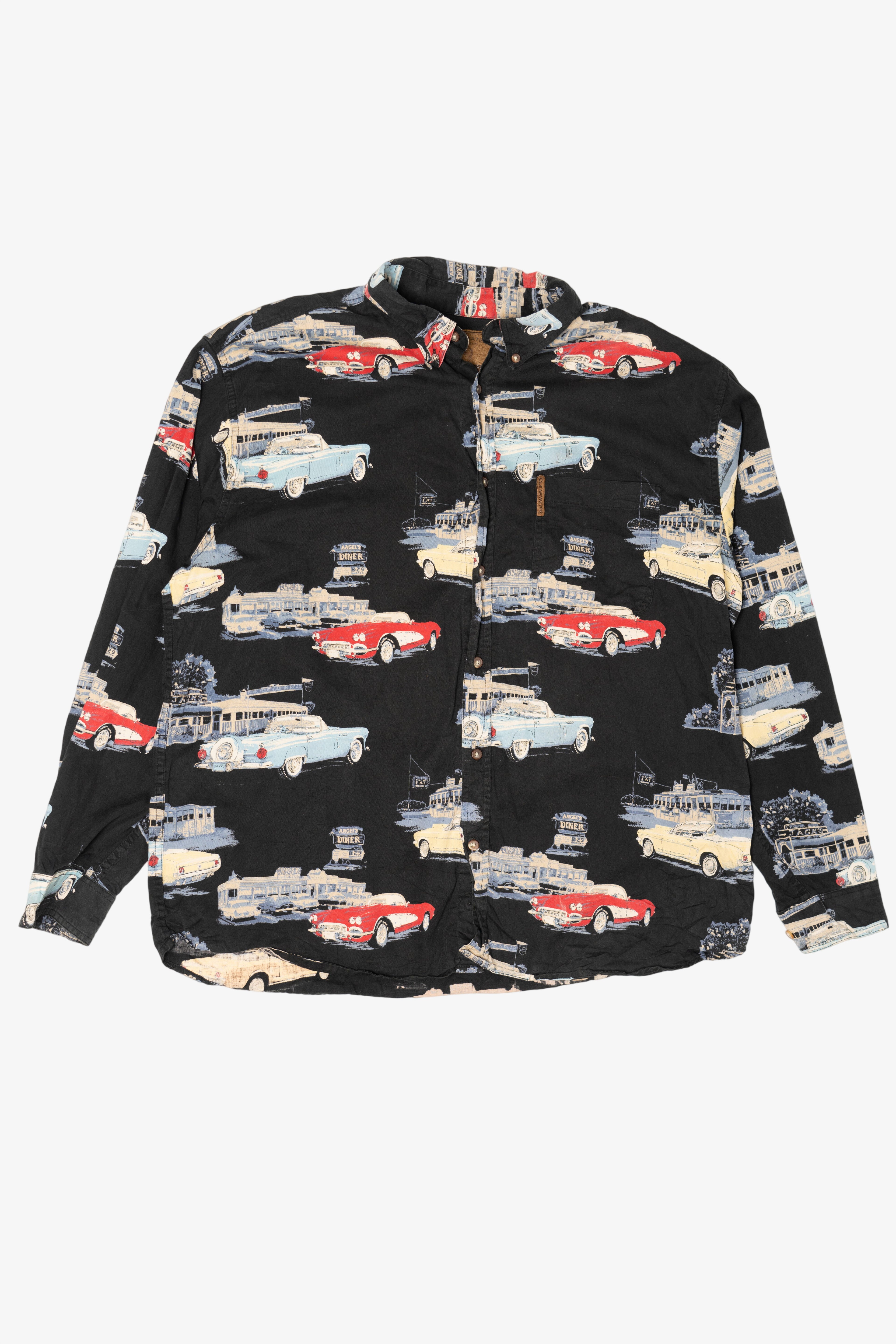 Vintage Black Clearwater Outfitters Vintage Classic Cars Button Up Shirt (1990s)