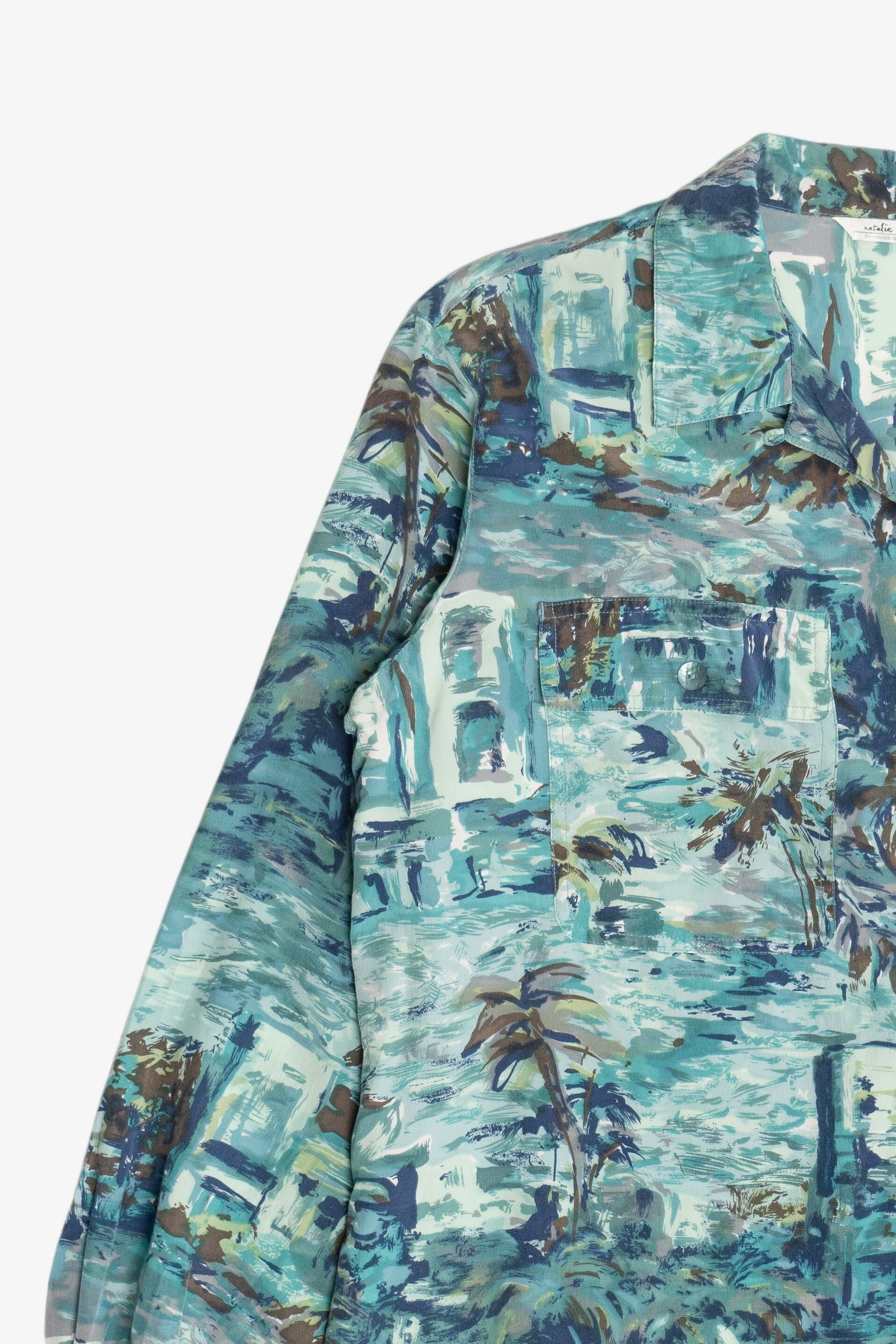 Vintage 100% Silk Abstract Hawaiian Button Up With Loop Collar (1990s)