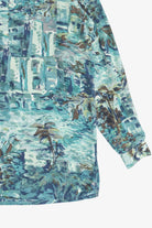 Vintage 100% Silk Abstract Hawaiian Button Up With Loop Collar (1990s)