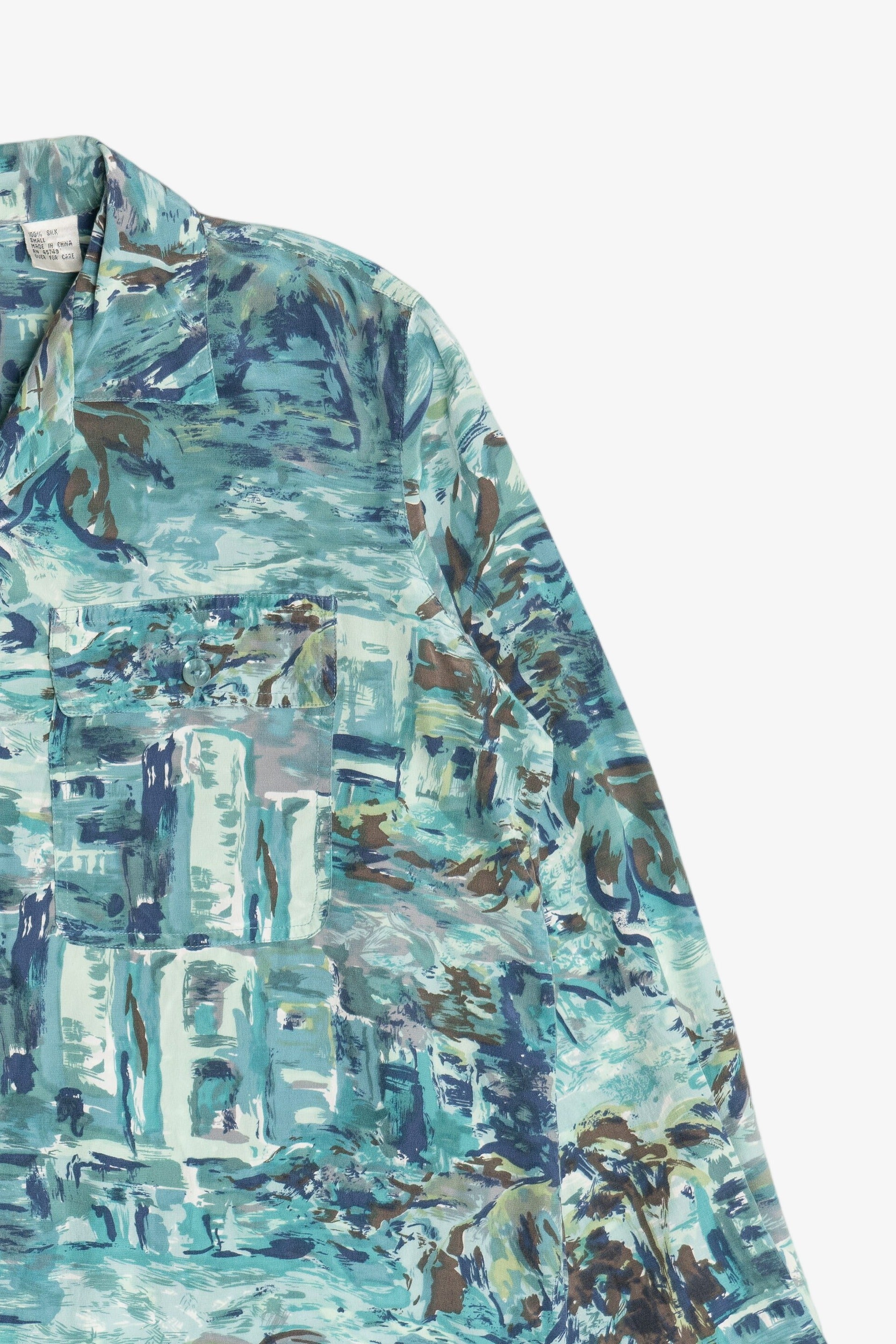 Vintage 100% Silk Abstract Hawaiian Button Up With Loop Collar (1990s)