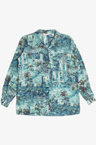 Vintage 100% Silk Abstract Hawaiian Button Up With Loop Collar (1990s)