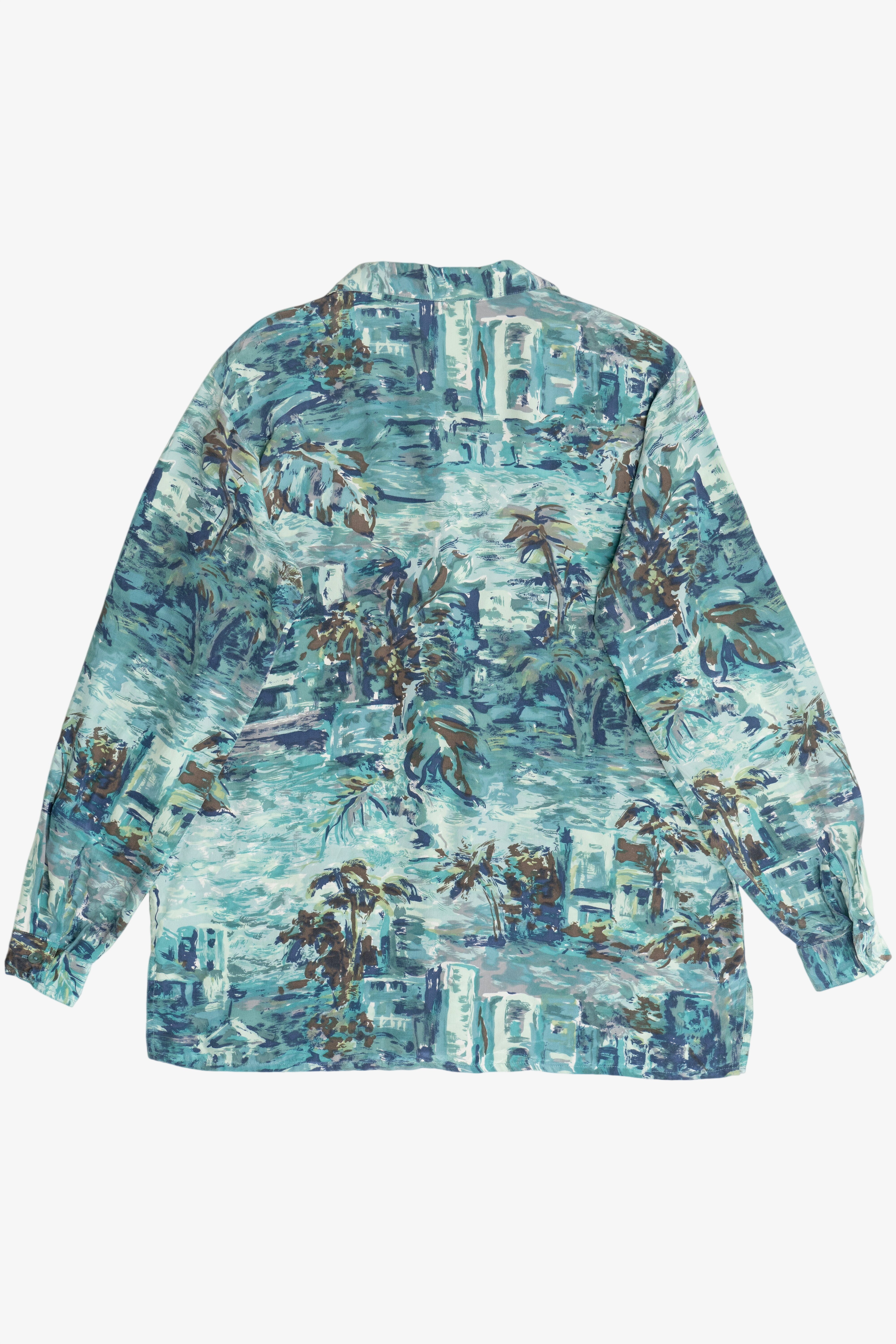 Vintage 100% Silk Abstract Hawaiian Button Up With Loop Collar (1990s)