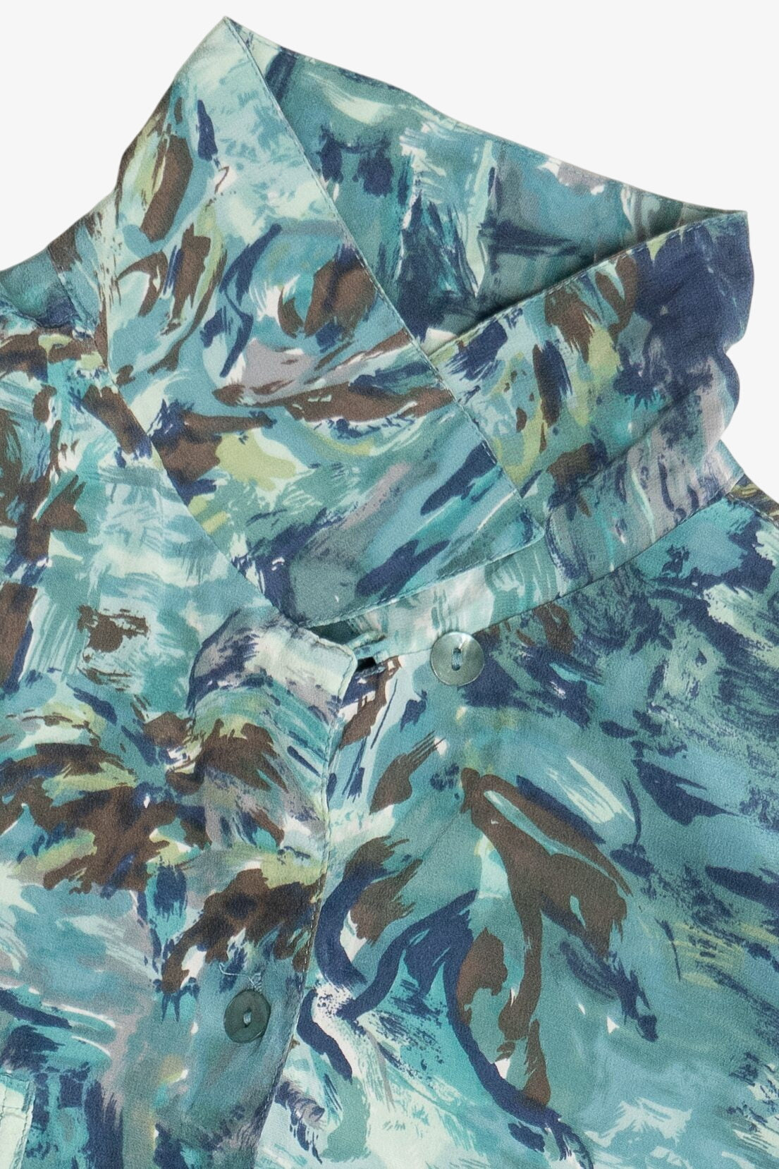 Vintage 100% Silk Abstract Hawaiian Button Up With Loop Collar (1990s)