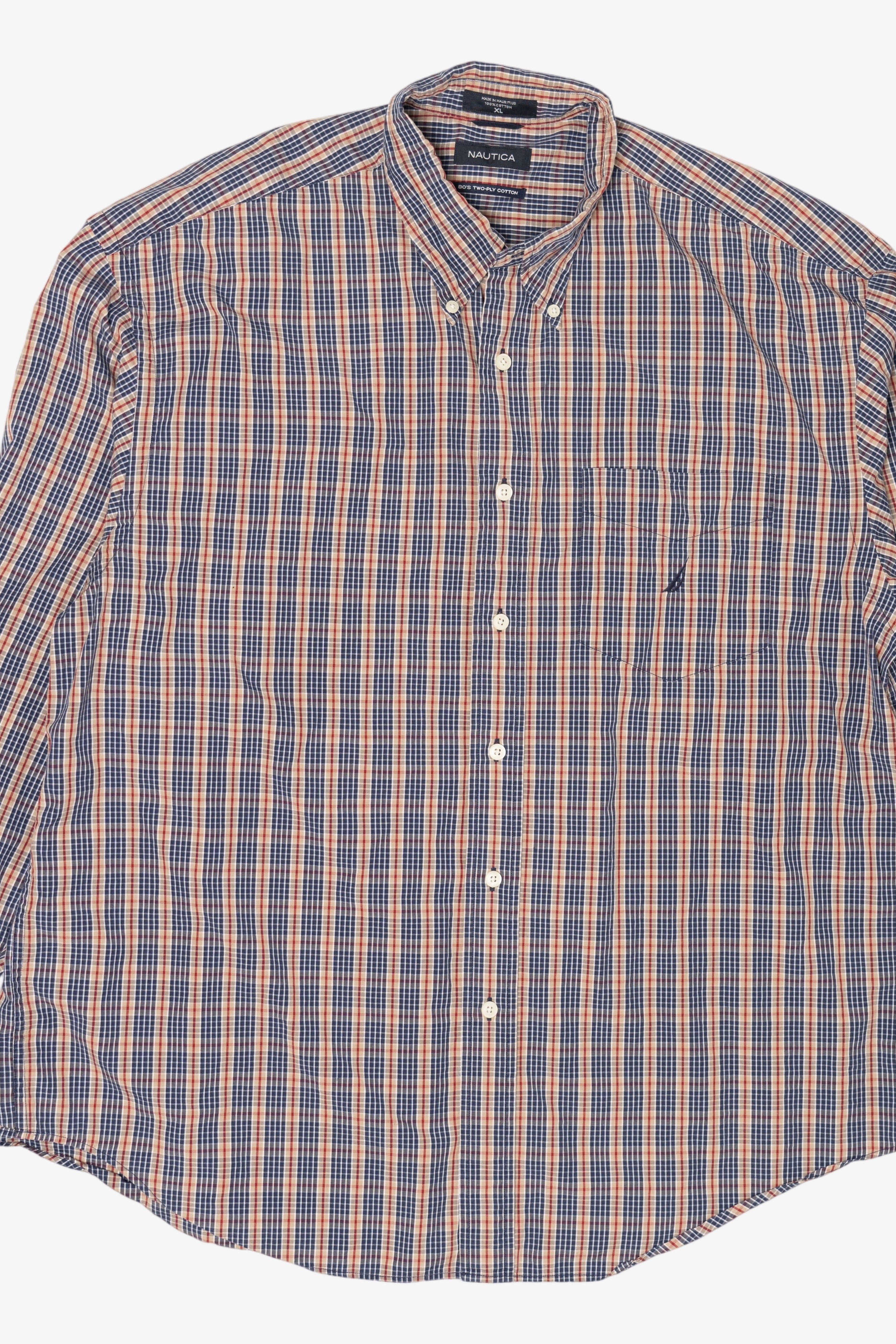 Vintage Nautica 80s Two-Ply Cotton Plaid Button Up Shirt (1990s)