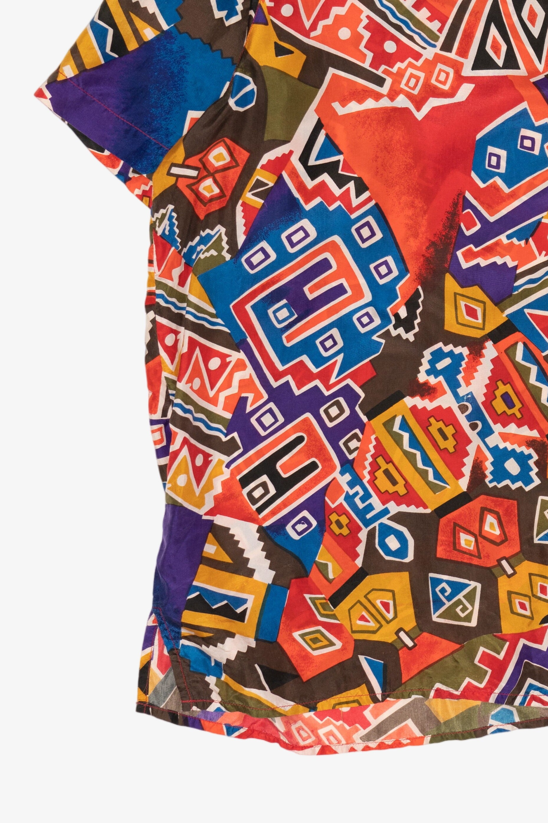 Vintage Orange-Red El-La Geometric Abstract Silk Button Up Shirt (1990s)