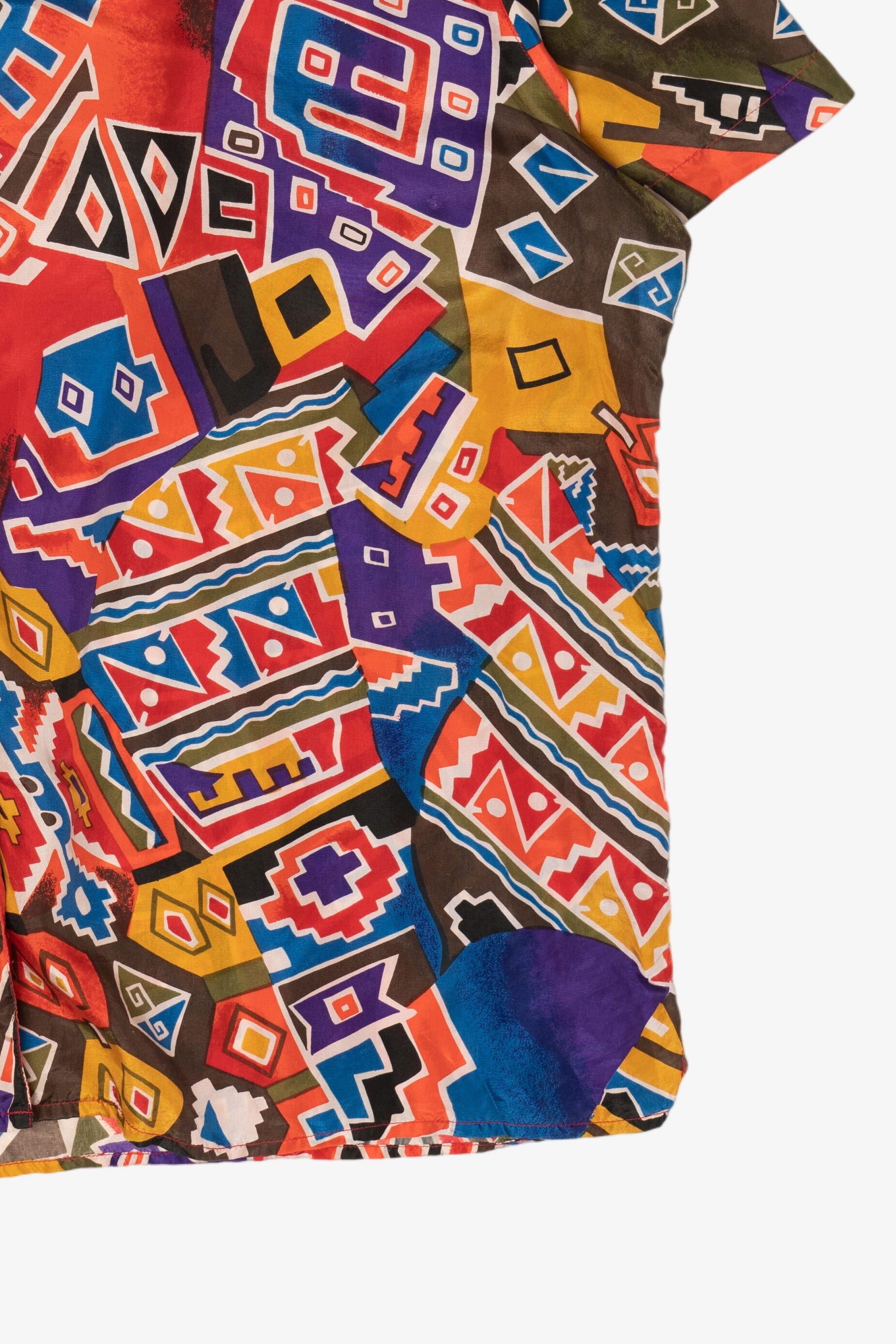 Vintage Orange-Red El-La Geometric Abstract Silk Button Up Shirt (1990s)