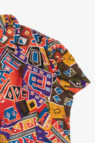 Vintage Orange-Red El-La Geometric Abstract Silk Button Up Shirt (1990s)