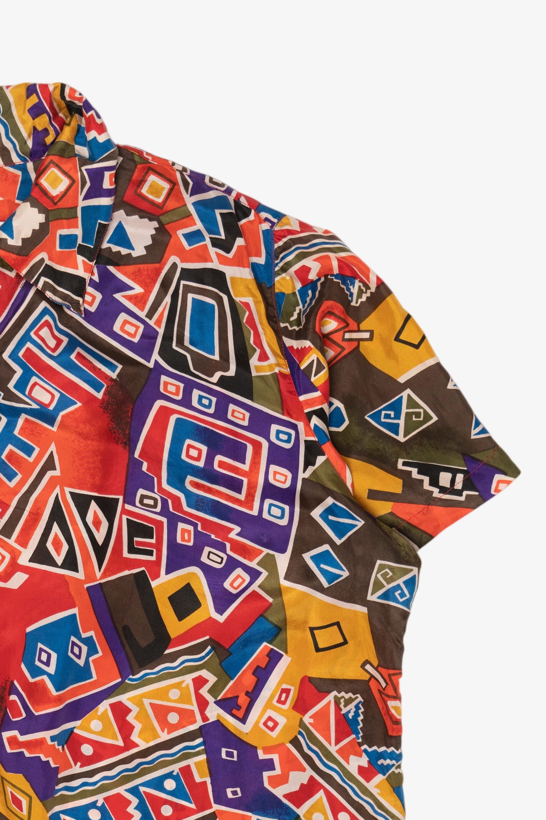 Vintage Orange-Red El-La Geometric Abstract Silk Button Up Shirt (1990s)
