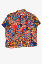 Vintage Orange-Red El-La Geometric Abstract Silk Button Up Shirt (1990s)