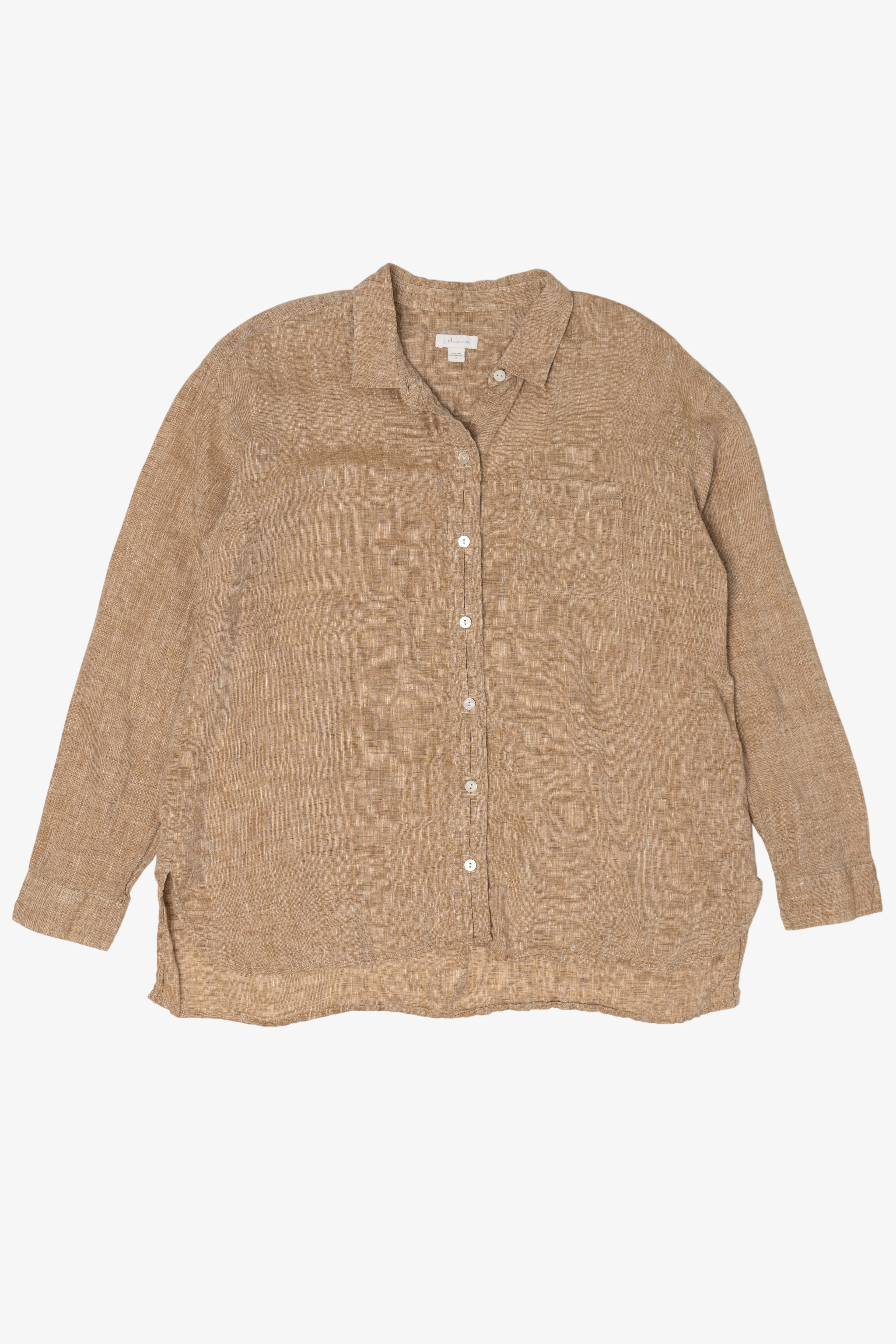 Light Brown J. Jill Vintage Linen Button Up Shirt (2010s)