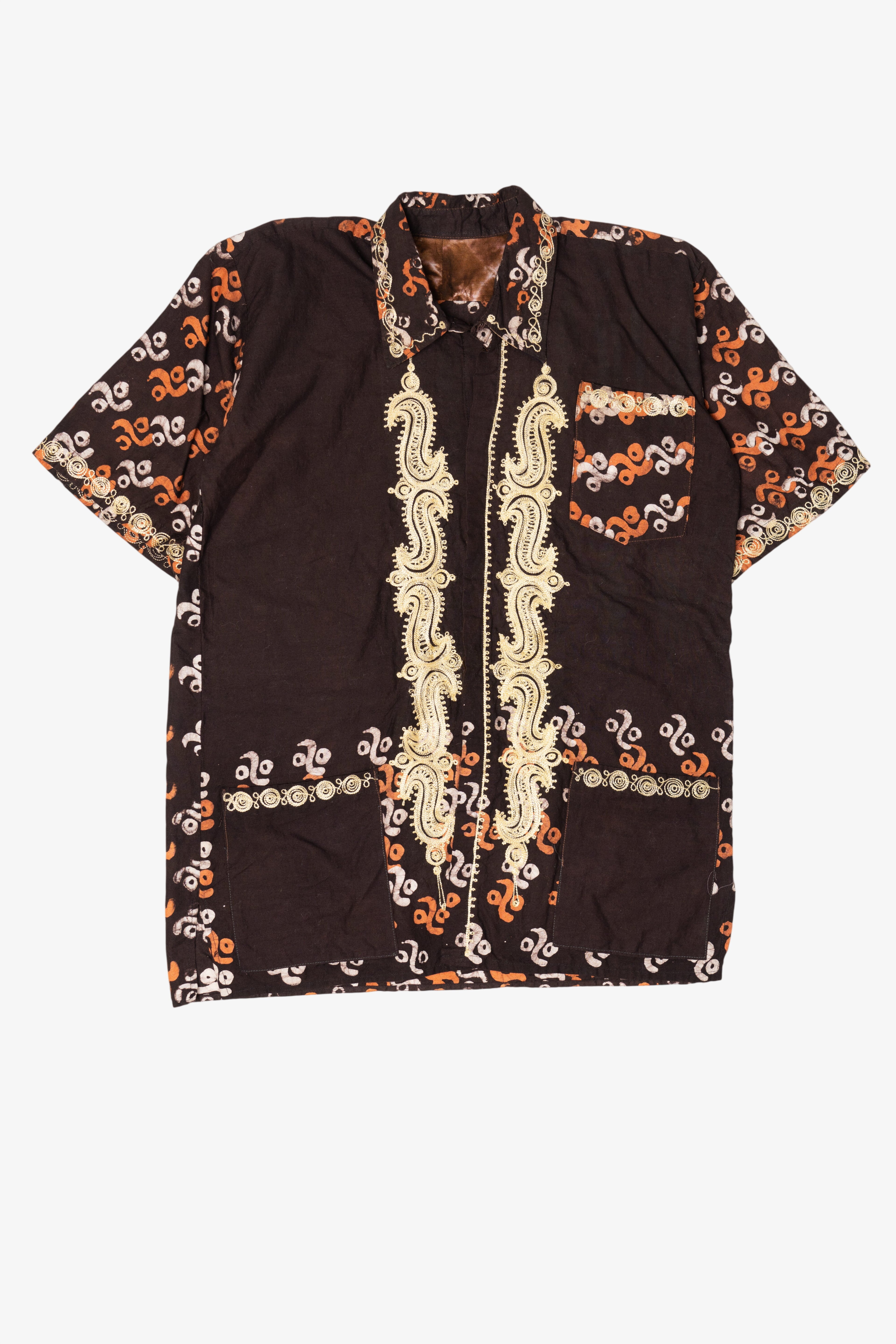 Vintage Dark Brown Embroidered Button Up Shirt (1990s)
