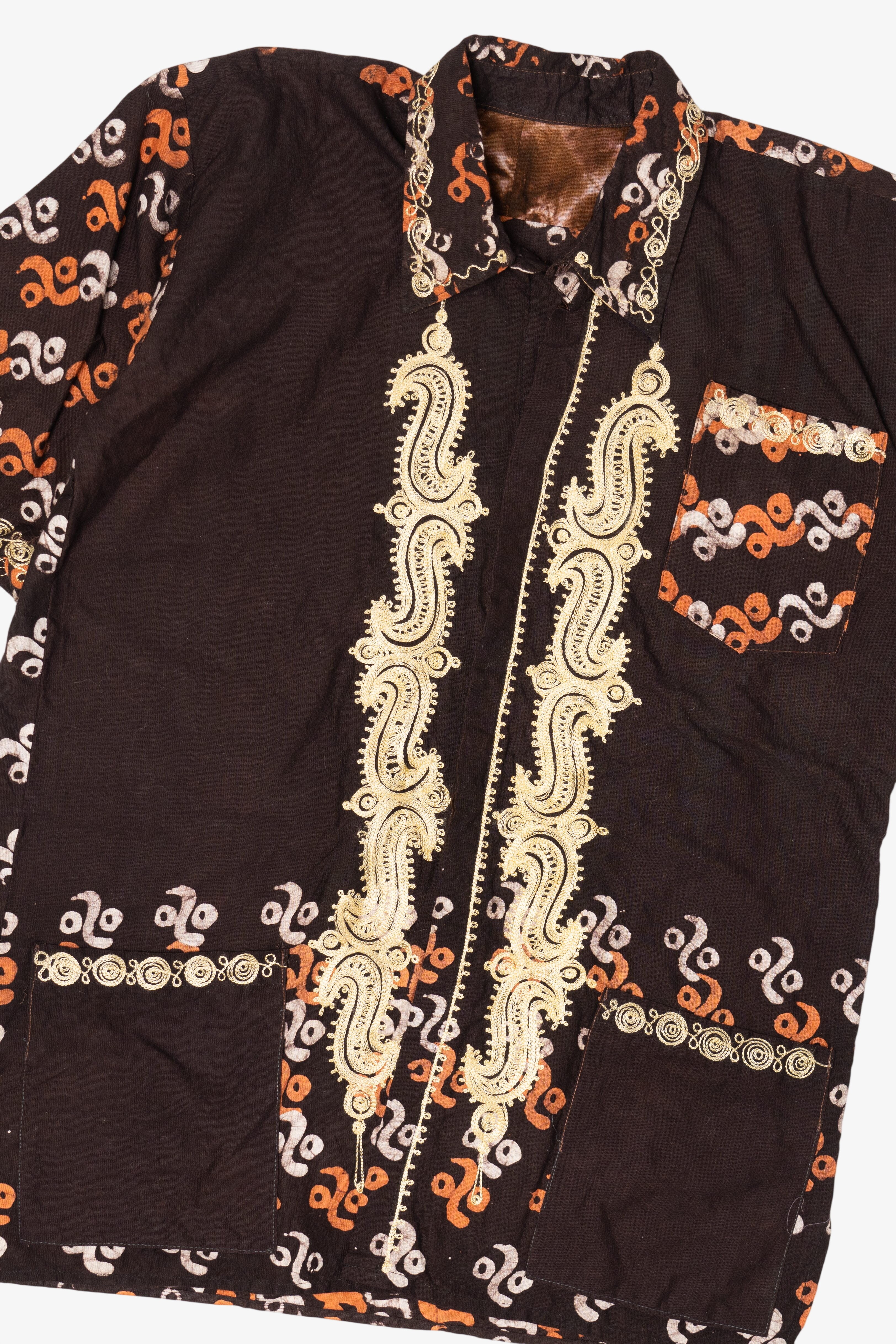 Vintage Dark Brown Embroidered Button Up Shirt (1990s)