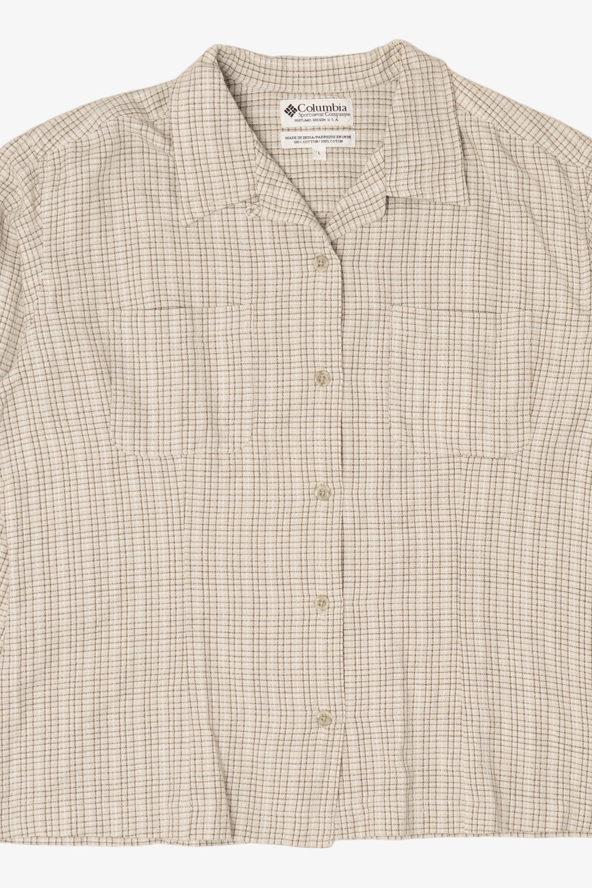 Vintage Beige Plaid Columbia Button Up Shirt (1990s)
