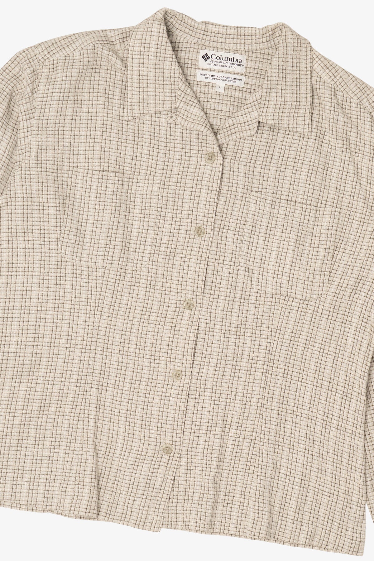 Vintage Beige Plaid Columbia Button Up Shirt (1990s)