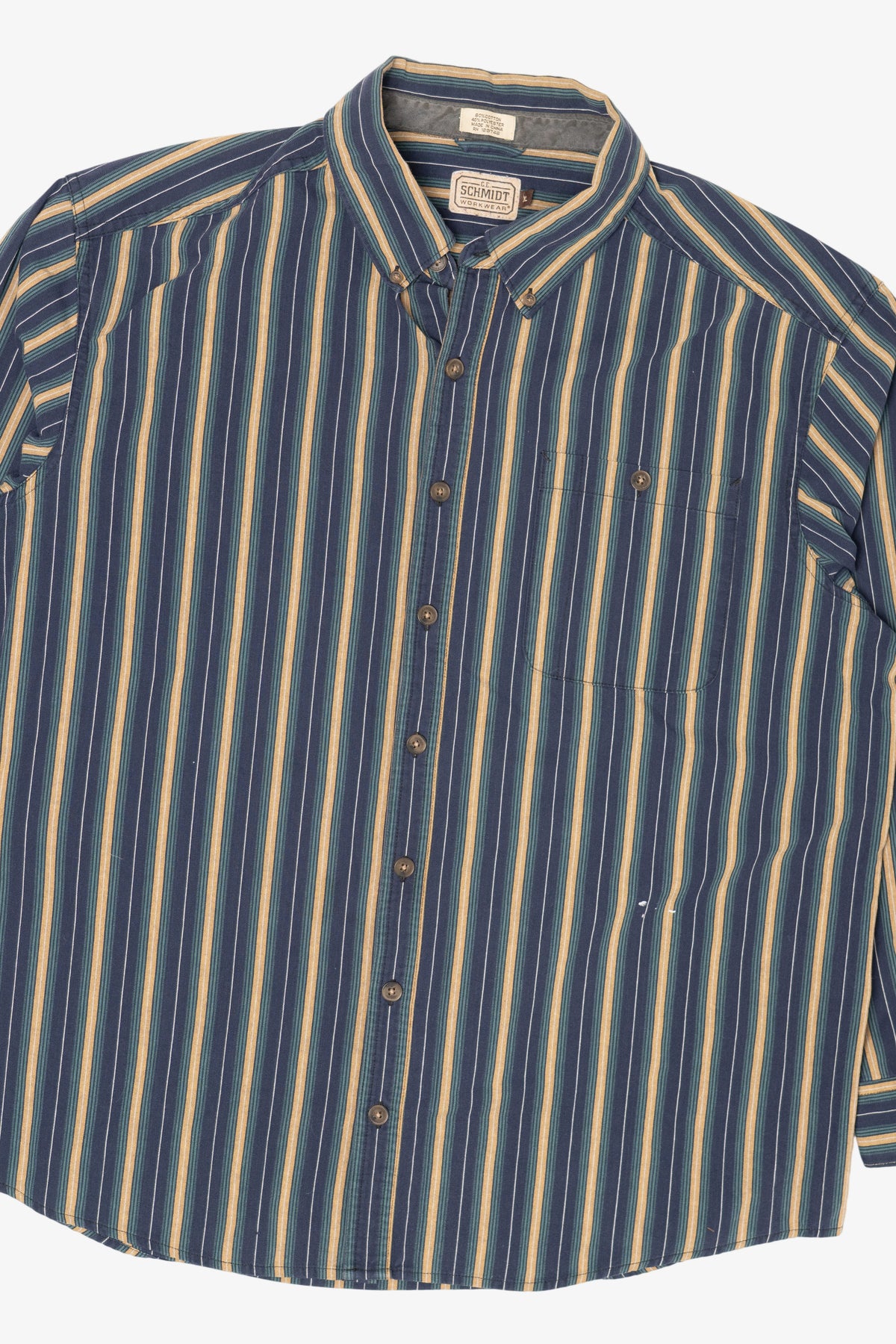 Vintage Striped Navy Blue Schmidt Button Up Shirt (1990s)