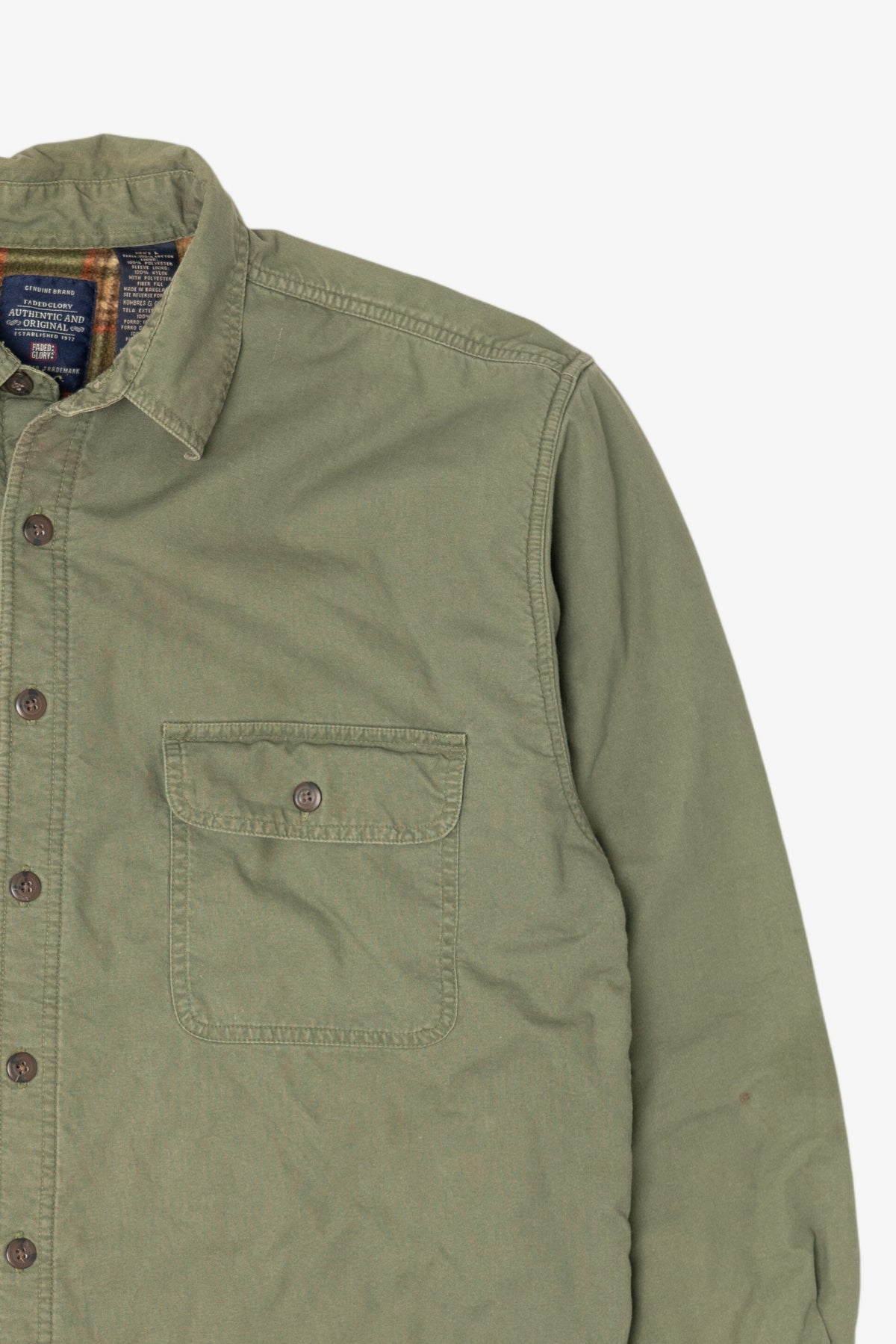 Vintage Green Faded Glory Plaid Lined Flannel Shirt (1990s)