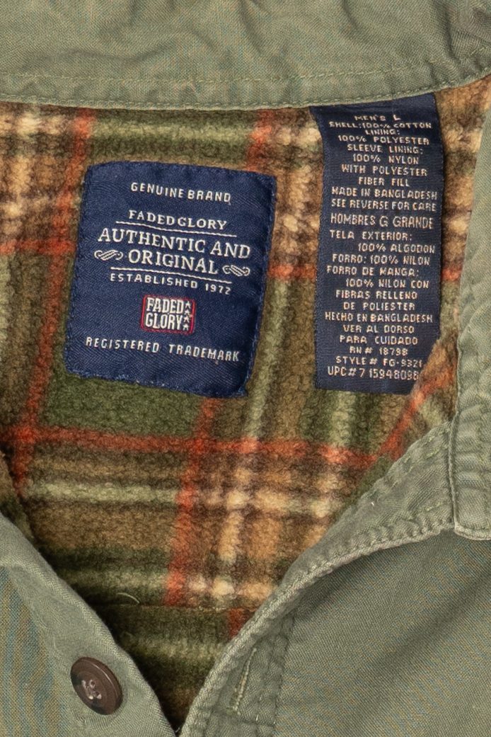 Vintage Green Faded Glory Plaid Lined Flannel Shirt (1990s)