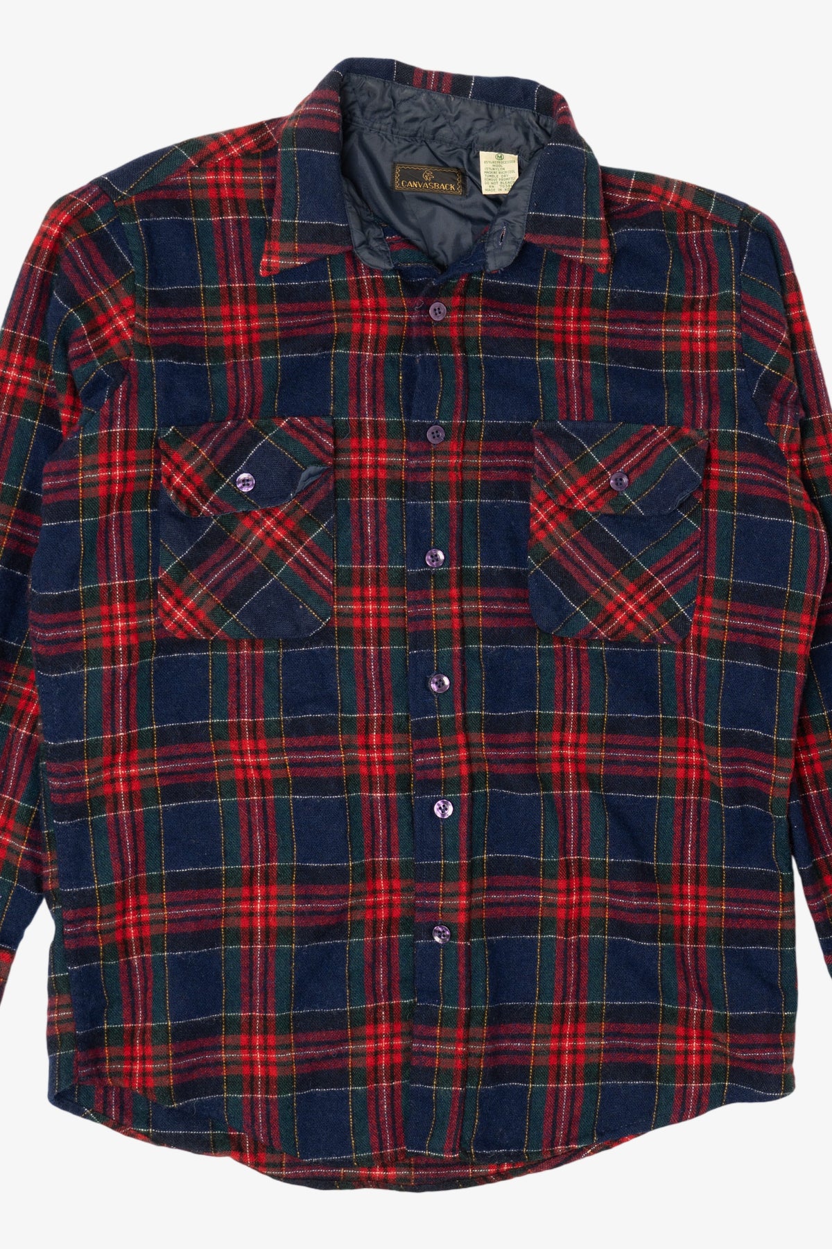 Vintage Navy Blue And Red Plaid Canvasback Button Up Flannel Shirt (1980s)