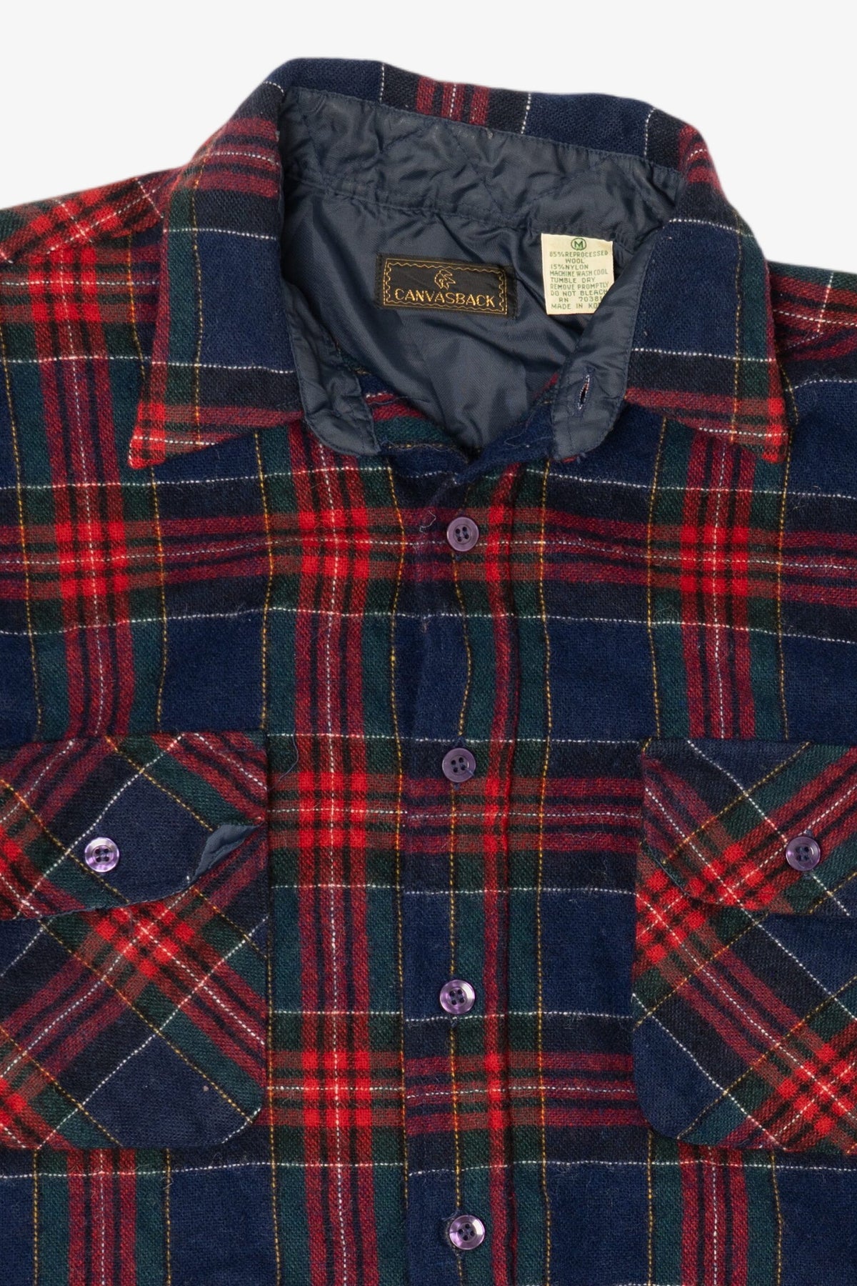 Vintage Navy Blue And Red Plaid Canvasback Button Up Flannel Shirt (1980s)