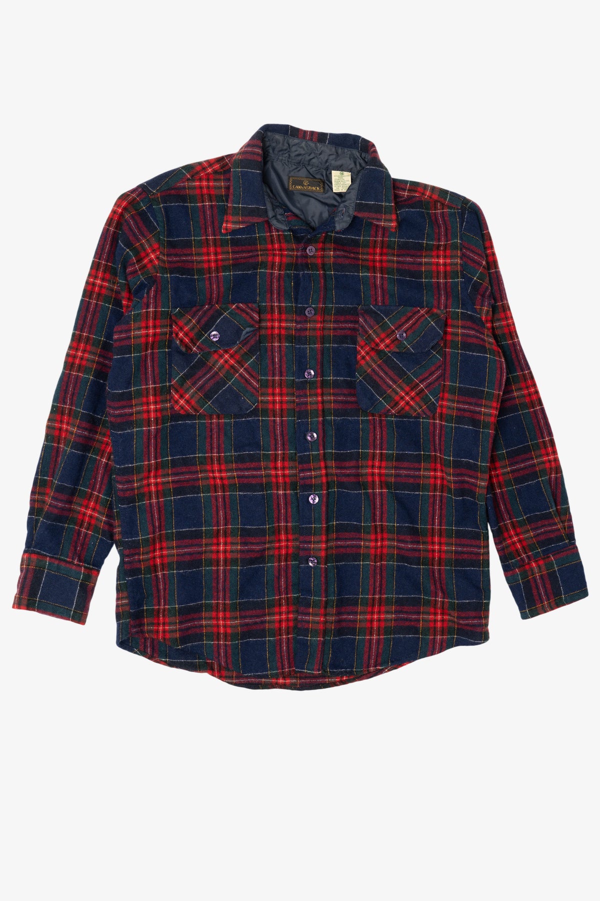 Vintage Navy Blue And Red Plaid Canvasback Button Up Flannel Shirt (1980s)
