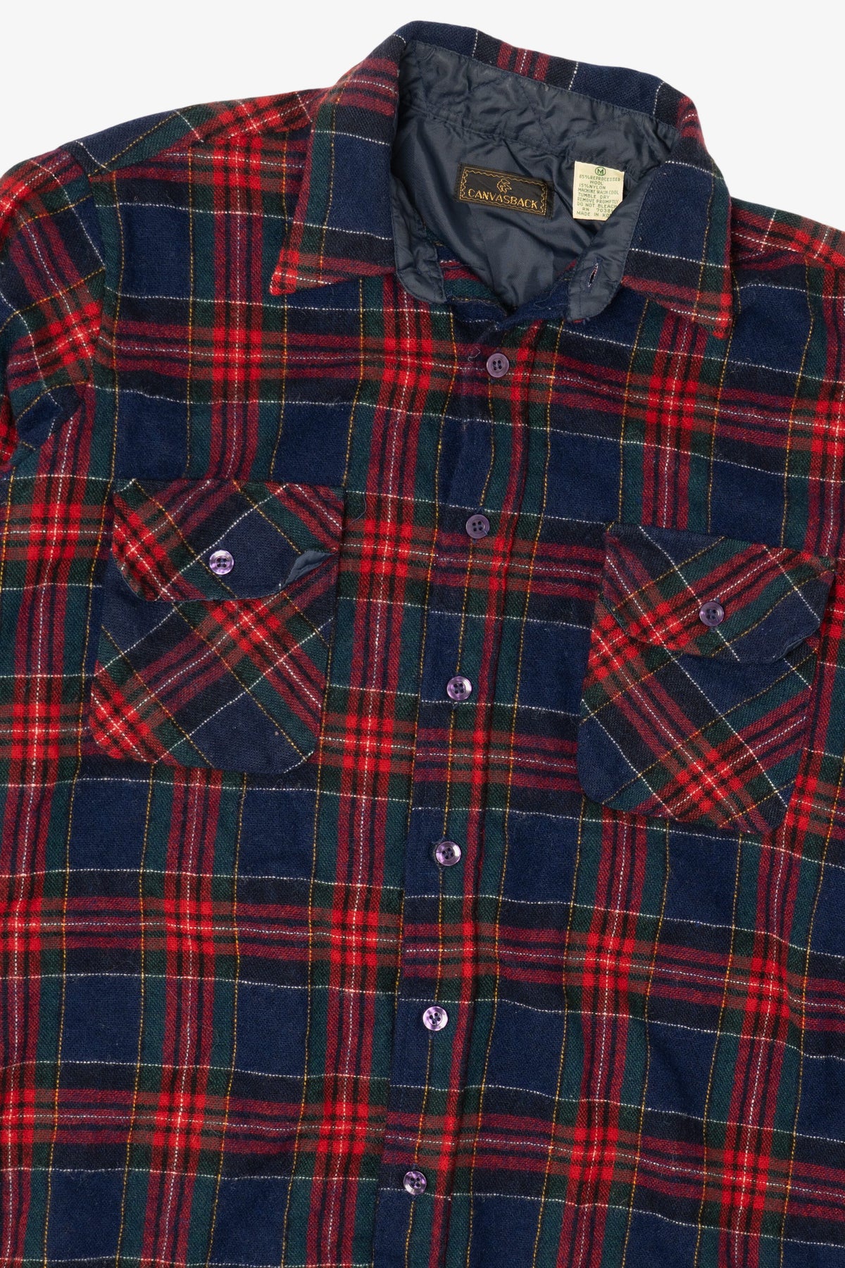 Vintage Navy Blue And Red Plaid Canvasback Button Up Flannel Shirt (1980s)