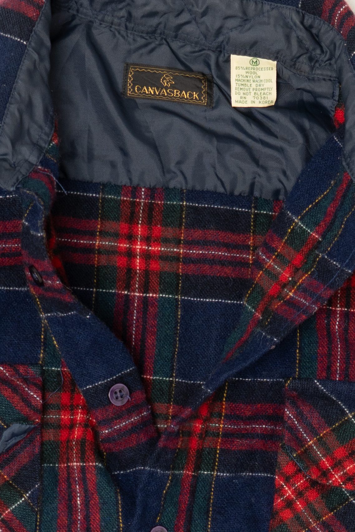 Vintage Navy Blue And Red Plaid Canvasback Button Up Flannel Shirt (1980s)