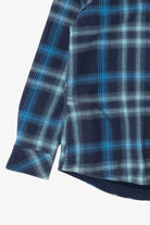 Navy Blue Plaid Fleece Lined Orvis Button Up Flannel (2010s)
