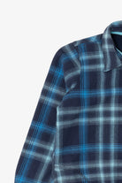 Navy Blue Plaid Fleece Lined Orvis Button Up Flannel (2010s)