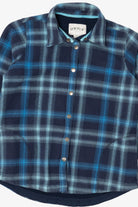 Navy Blue Plaid Fleece Lined Orvis Button Up Flannel (2010s)