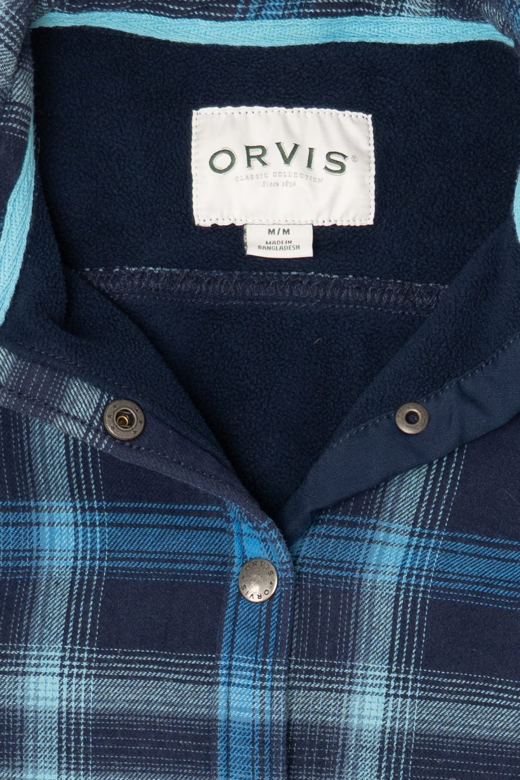 Navy Blue Plaid Fleece Lined Orvis Button Up Flannel (2010s)