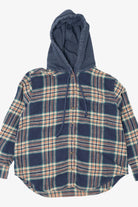 Navy Blue Plaid American Eagle Hooded Button Up Shirt (2020s)