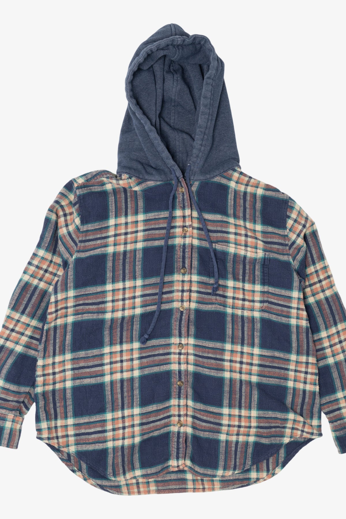 Navy Blue Plaid American Eagle Hooded Button Up Shirt (2020s)