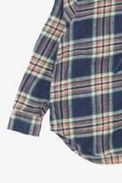 Navy Blue Plaid American Eagle Hooded Button Up Shirt (2020s)