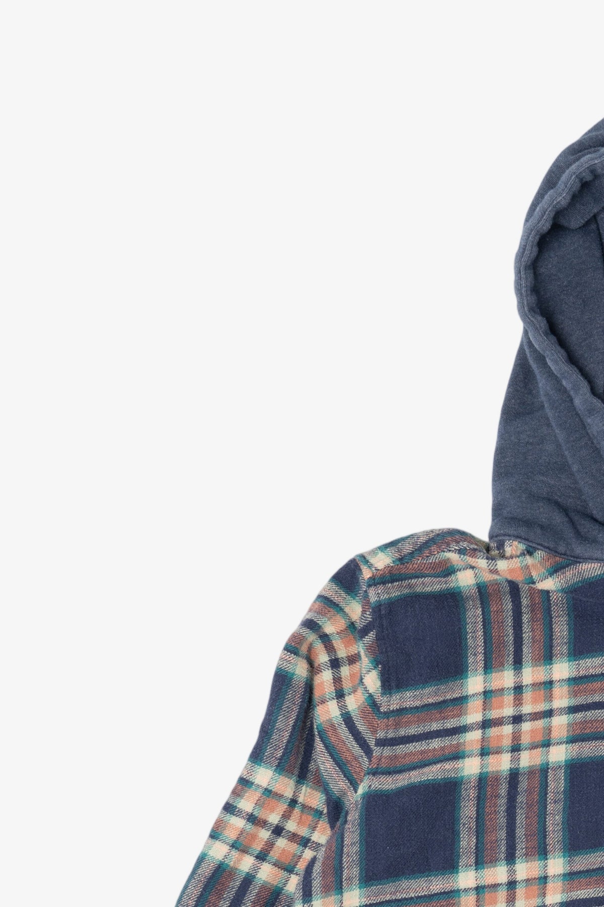 Navy Blue Plaid American Eagle Hooded Button Up Shirt (2020s)