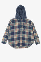 Navy Blue Plaid American Eagle Hooded Button Up Shirt (2020s)