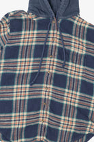 Navy Blue Plaid American Eagle Hooded Button Up Shirt (2020s)