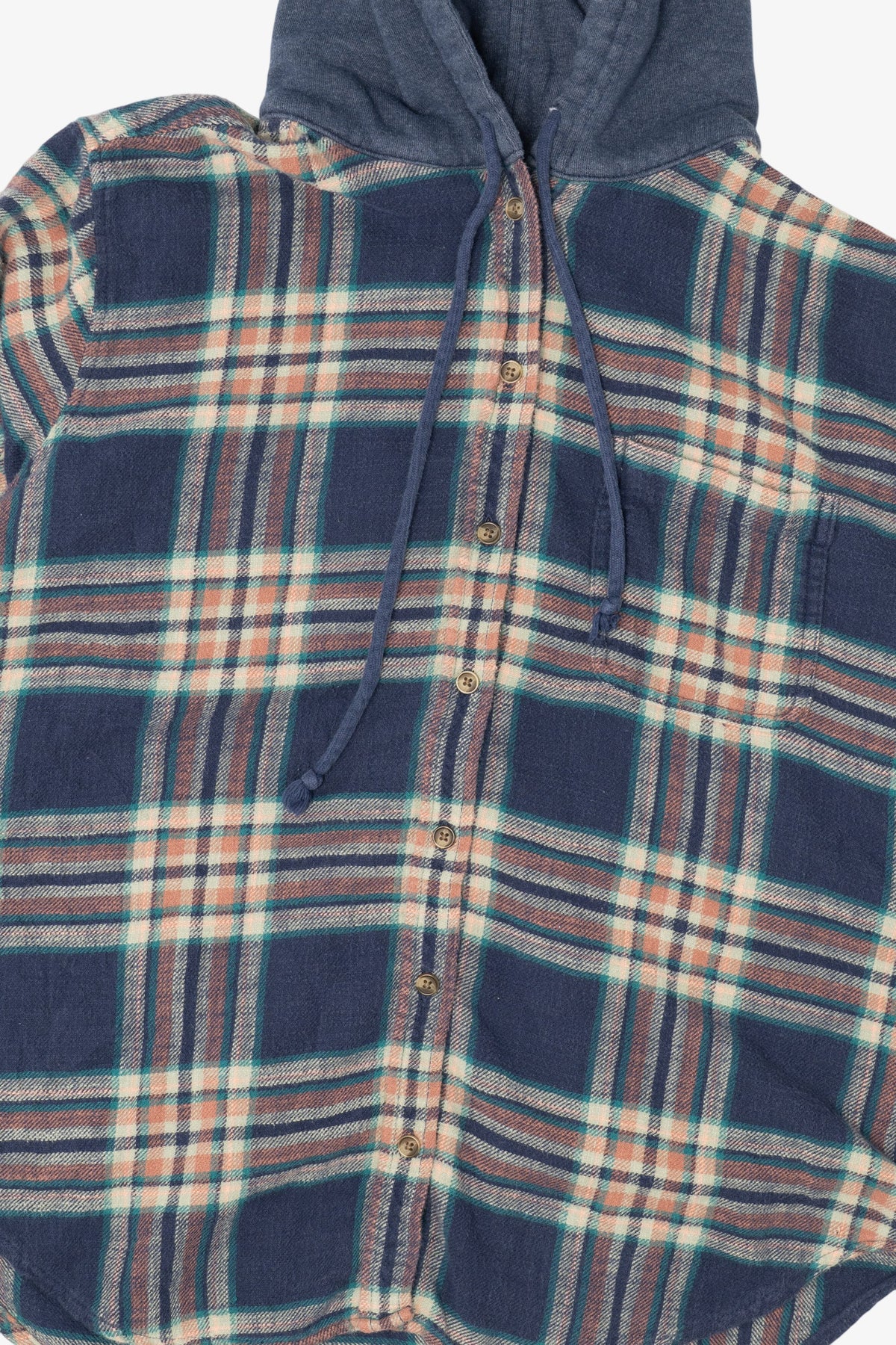 Navy Blue Plaid American Eagle Hooded Button Up Shirt (2020s)