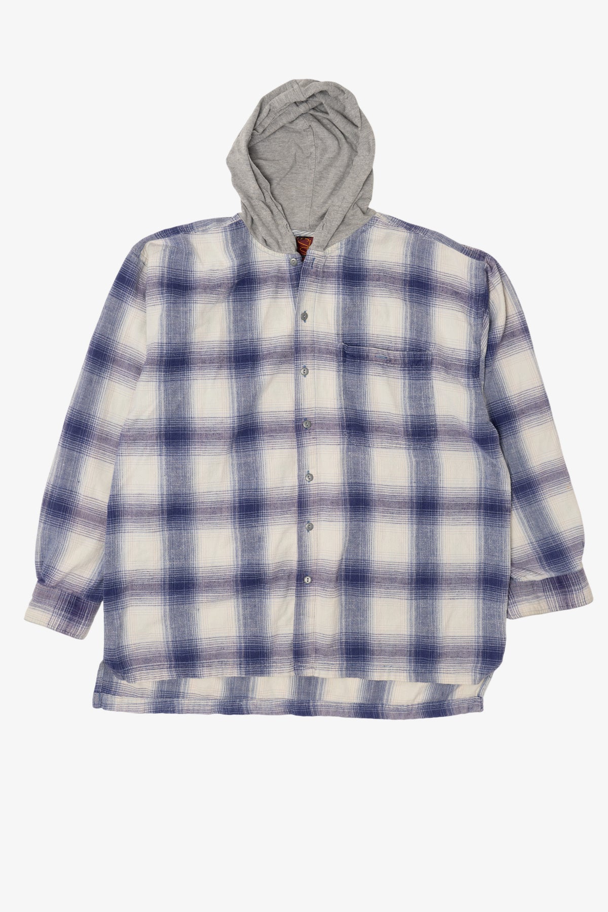 Vintage Blue Plaid Shah Safari Hooded Button Up Shirt (1990s)