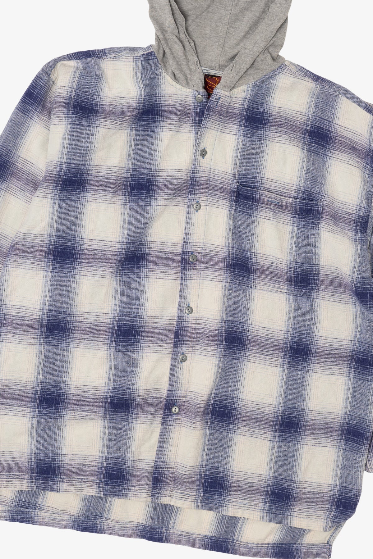 Vintage Blue Plaid Shah Safari Hooded Button Up Shirt (1990s)
