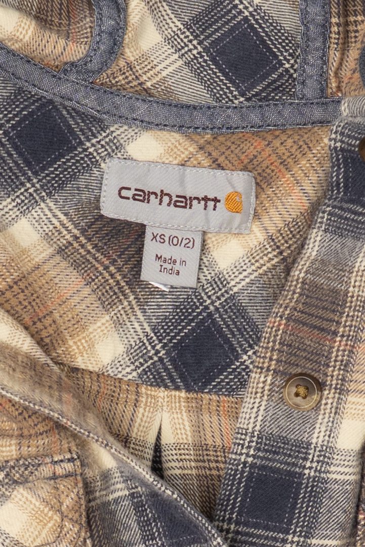 Beige Plaid Carhartt Hooded Flannel Button Up (2020s)
