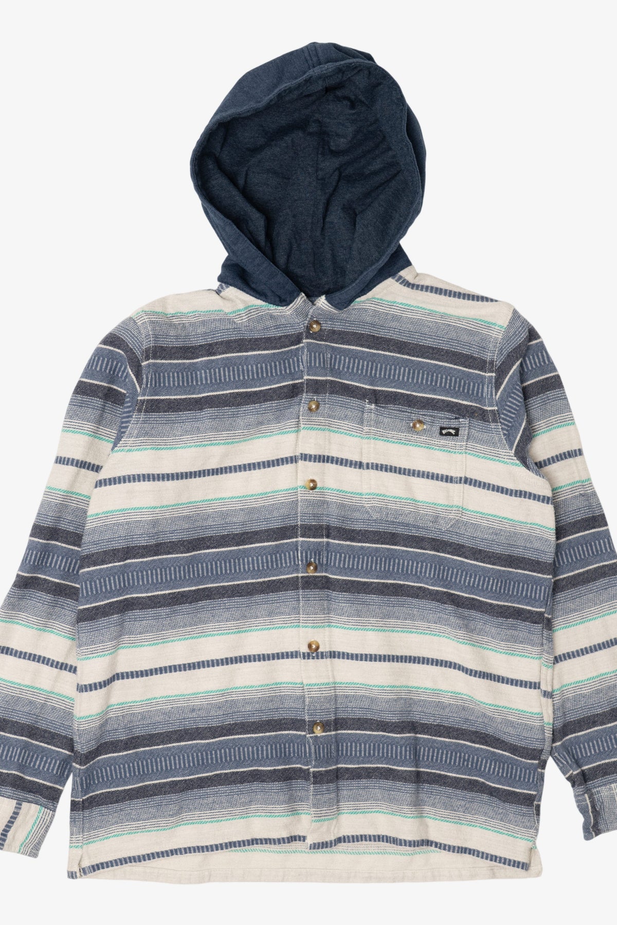 Blue Striped Billabong Hooded Button Up Shirt (2010s)